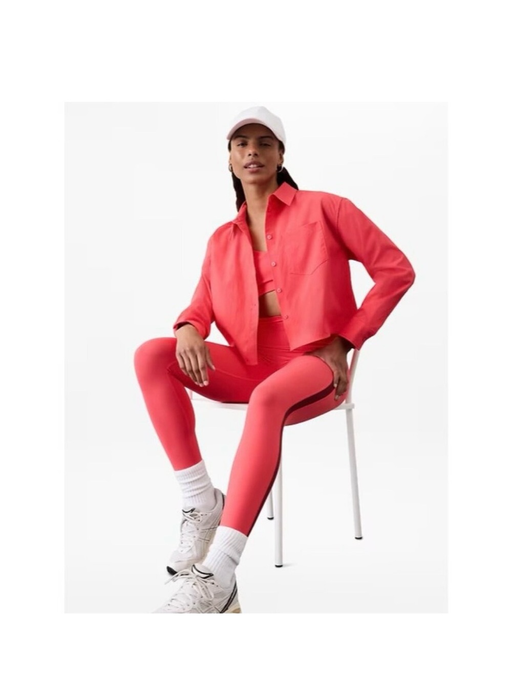 NWT Athleta Coral Pink Midday Cropped Shirt Size Large